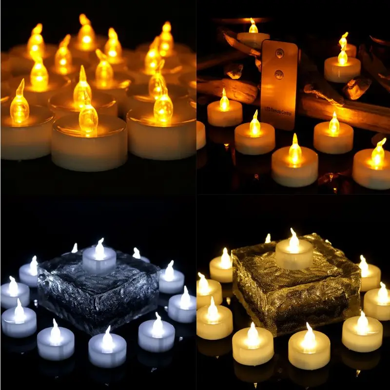 12 шт. мерцающие светодиодный ные свечи с дистанционным управлением беспламенная