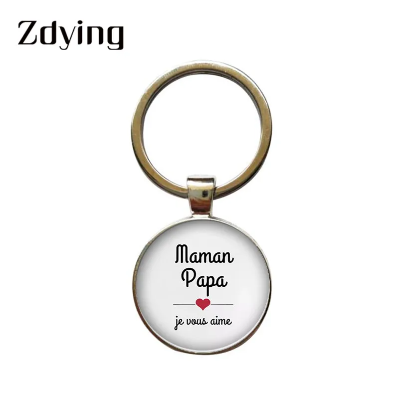 ZDYING Je T'aime брелок для ключей Papa et Maman французское письмо любовь сердце стеклянный