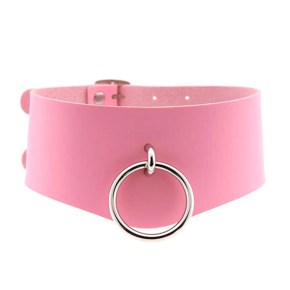 pink Harajuku колье из искусственной кожи круглый воротник бандаж Готический чокер для женщин пояс ожерелье панк тренд рок сексуальные готические ювелирные изделия - Окраска металла: pink