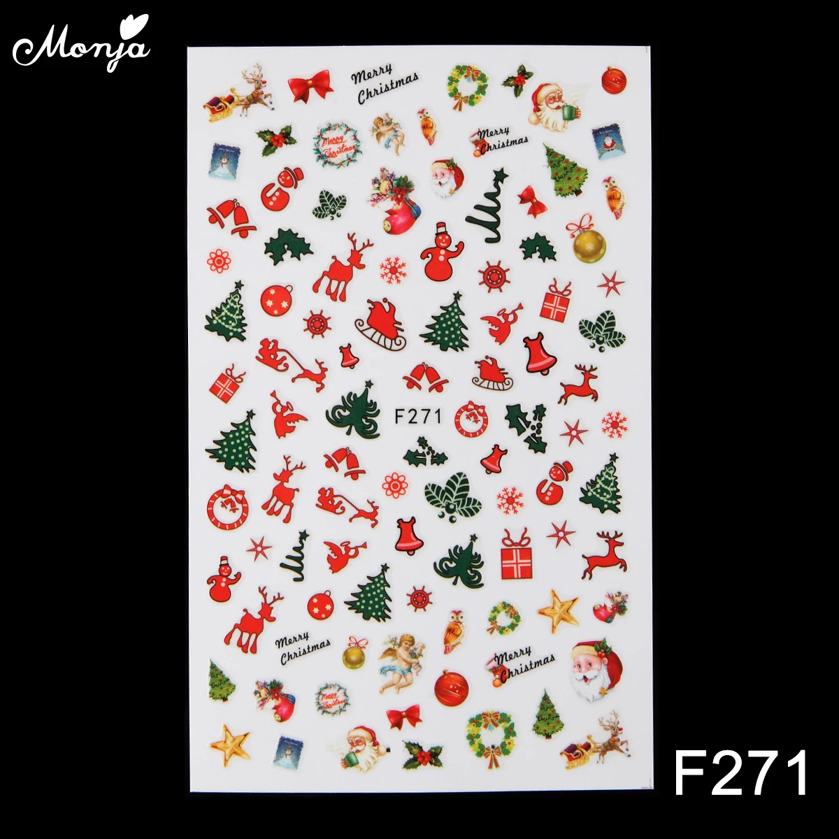 F271 Monja 10 видов стилей Nail Art Рождественская серия самоклеящихся стикеров с разными рисунками дизайн наклейки для художественного оформления ногтей, ручная работа аксессуары - Цвет: F271