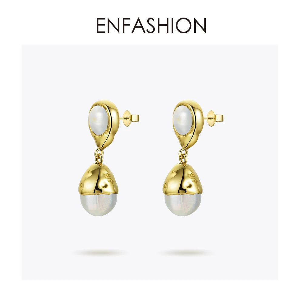Женские винтажные серьги подвески Enfashion длинные золотистого цвета с натуральным