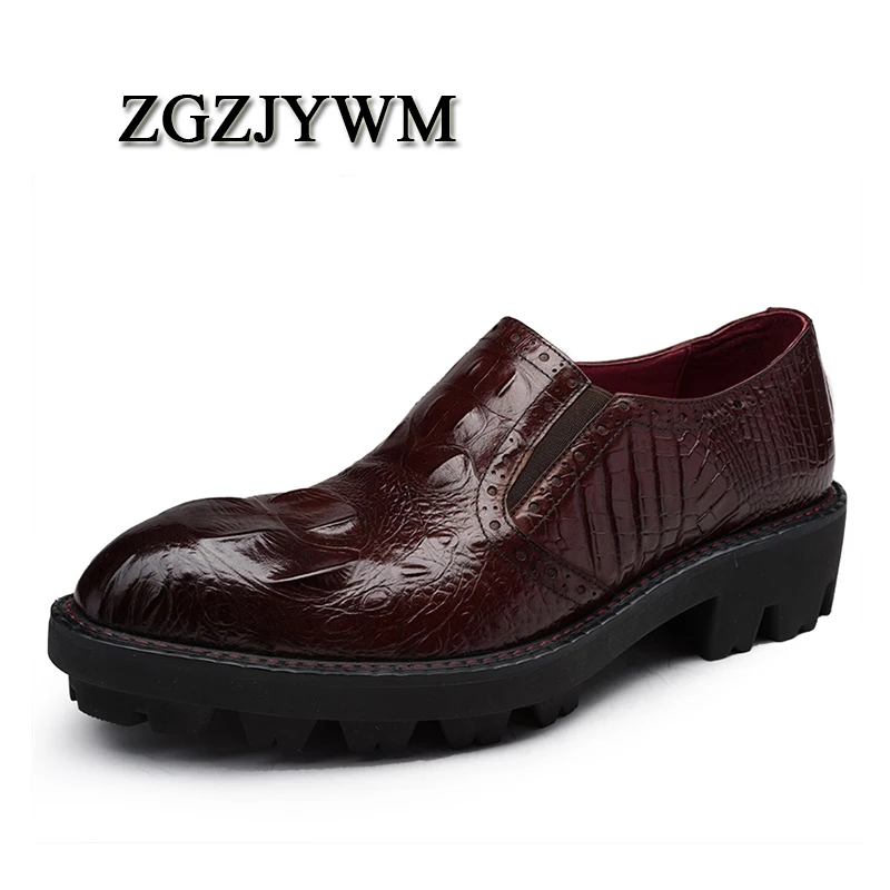 ZGZJYWM/Новинка; Модные Мужские модельные туфли; высокое качество; визуально увеличивающие рост; на толстой подошве; дышащие Туфли-оксфорды из натуральной кожи с узором «крокодиловая кожа»