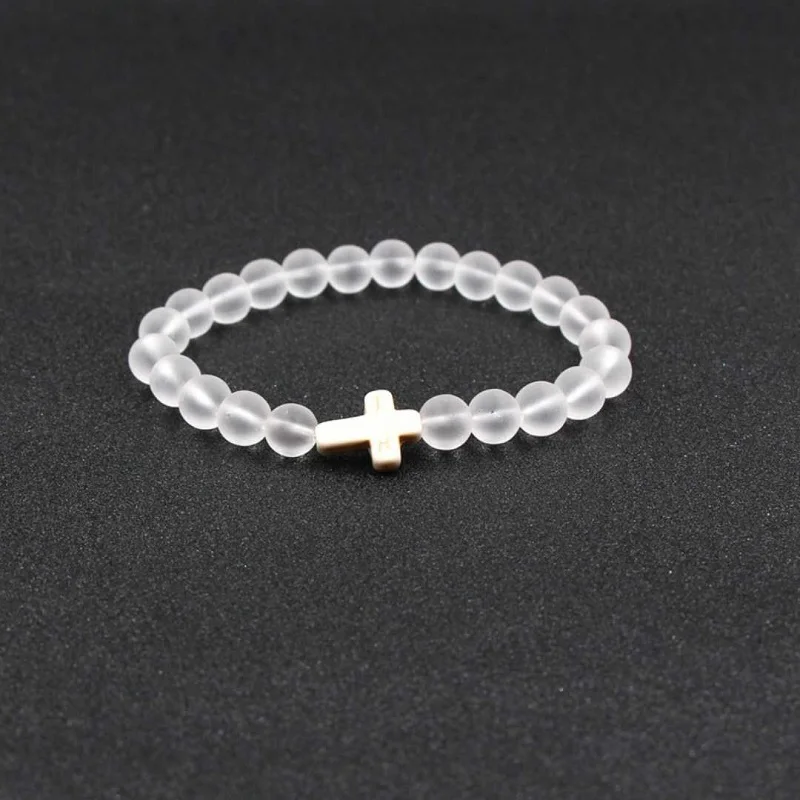 Natural Stone Beads Strand bracelet Men Cross Prayer Yoga Bracelet For Women ANGWTLY |
