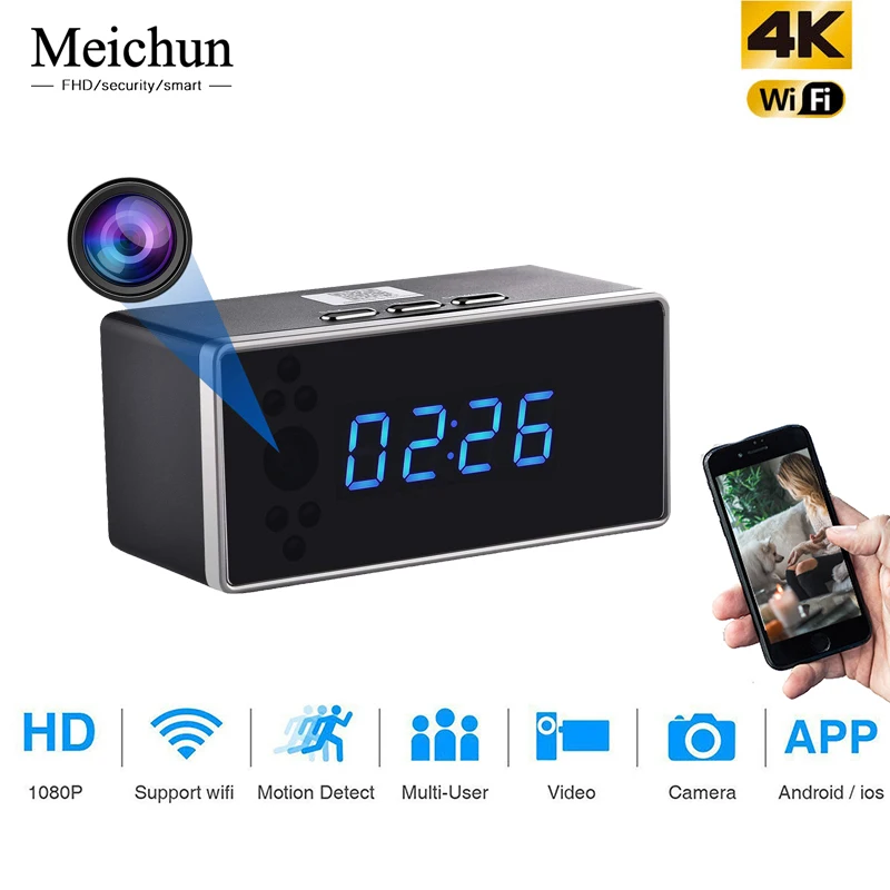 Meichun часы с поддержкой wifi и камерой HD 1080P настольные WI FI мини Камера Ночное видение