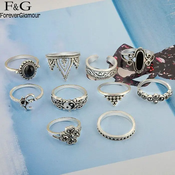 10 шт./компл. кольца набор стерлингов Серебряные Винтаж богемный Стиль элегантные