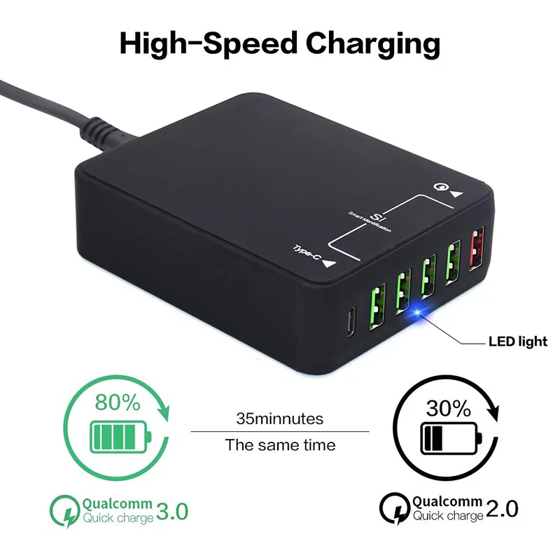 Быстрая зарядка 3 0 60 Вт USB зарядное устройство с 6 портами зарядная станция