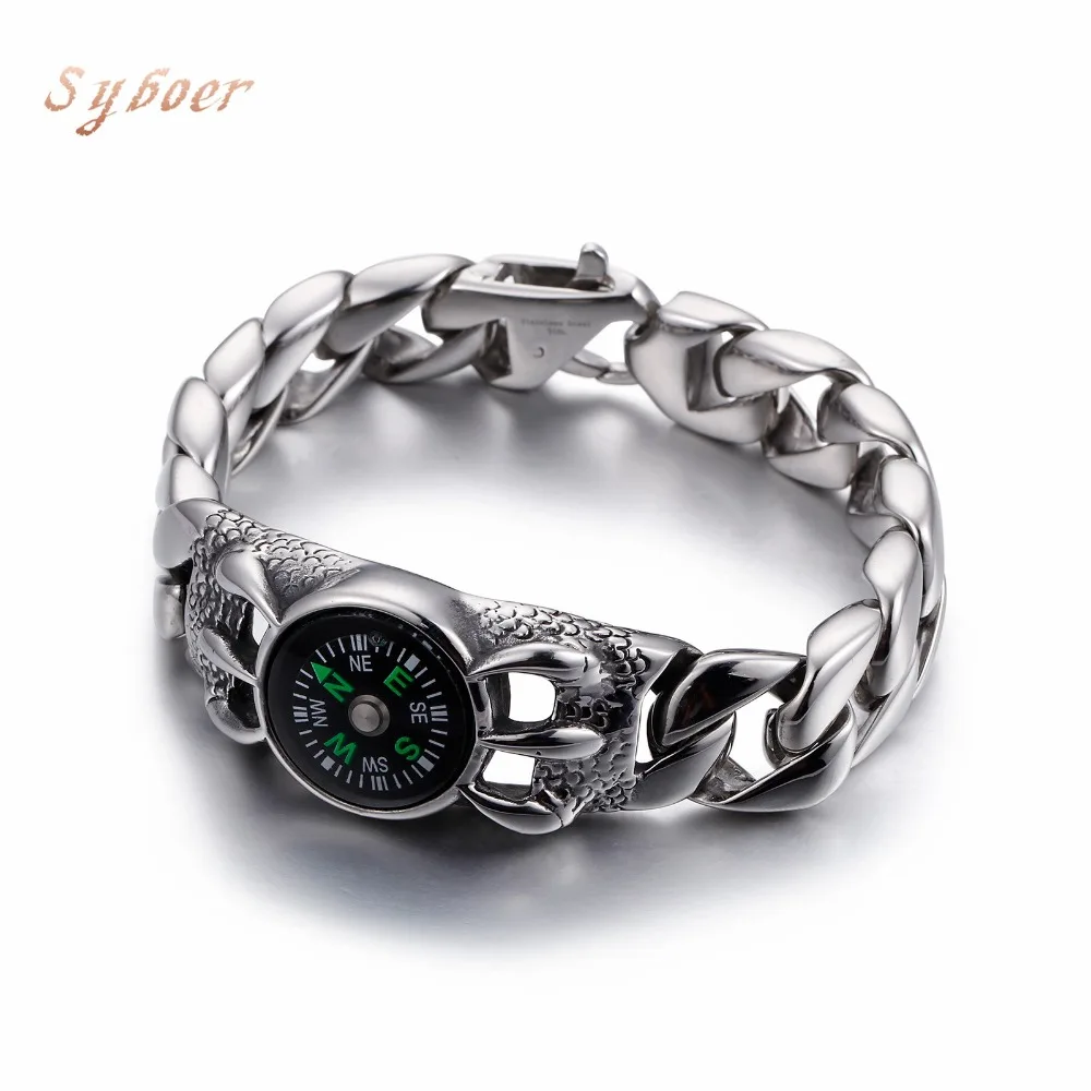 Syboer Браслет Компас Открытый нержавеющей стали pulsera hombre браслеты дружбы Мужчины