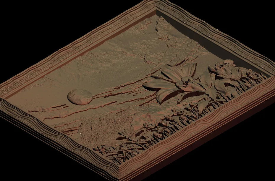 3d-рельефная модель в форме солнца и цветка формате STL ЧПУ роутер для резьбы
