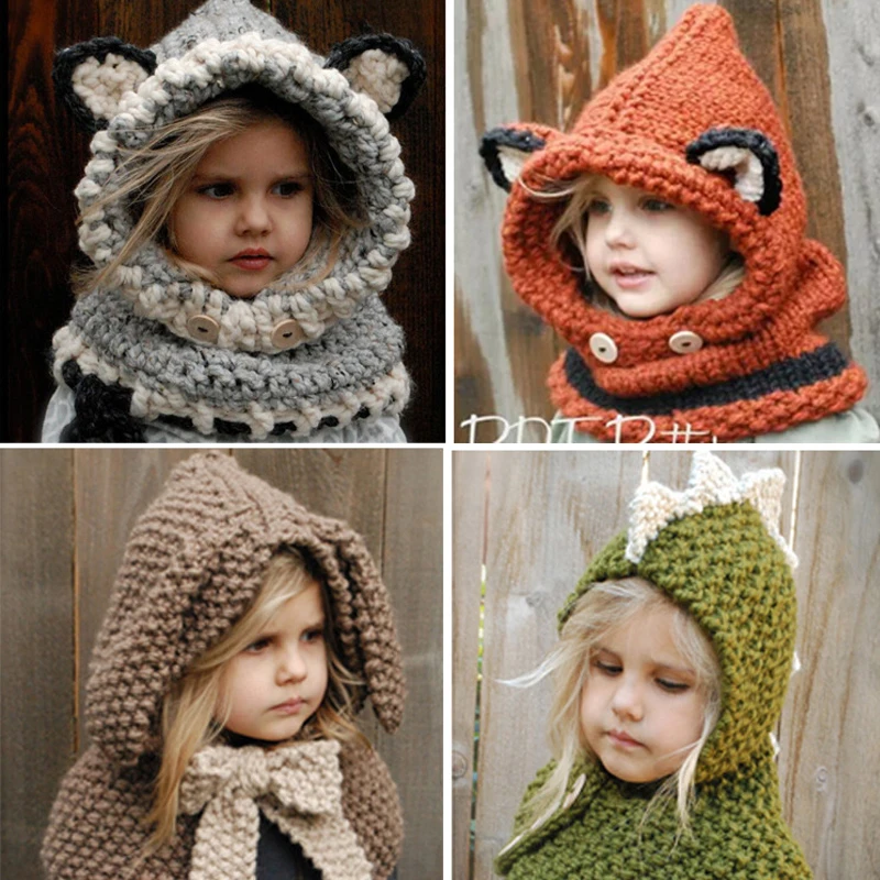 Новинка зимы 2019 детские вязаные шапки и шаль с рисунком лисы для маленьких