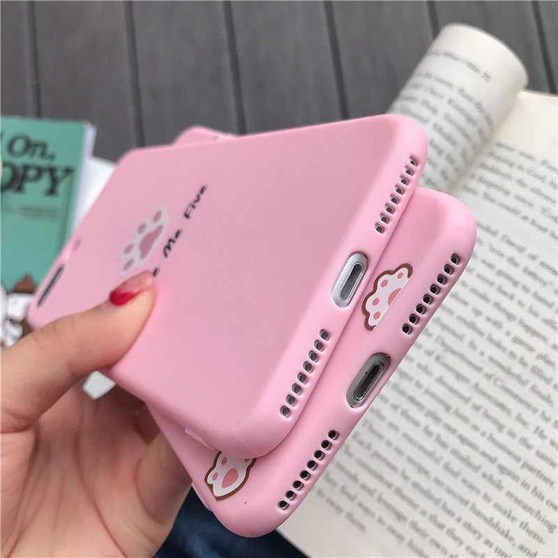 Чехол с мультяшным котом и когтями для iphone 12 11 Pro X XR XS Max 6 7 8 plus матовый розовый