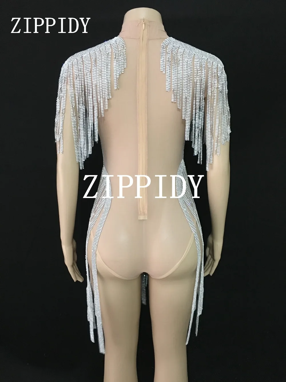 Bling Silver Rhinestones Fringes Bodysuit Birthday Celebrate Costume Female Singer Tassel Leotard Stage Dance Wear | Женская одежда