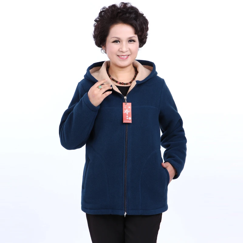 Осенне зимние женские флисовые куртки с капюшоном для женщин среднего возраста