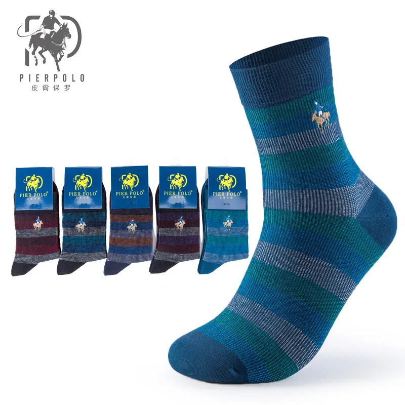 PIERPOLO Socks 5Pairs/lot Fashion Men Brand Socks Happy Men's Socks Business Embroidery Deodorant Cotton Dress Socks calcetines