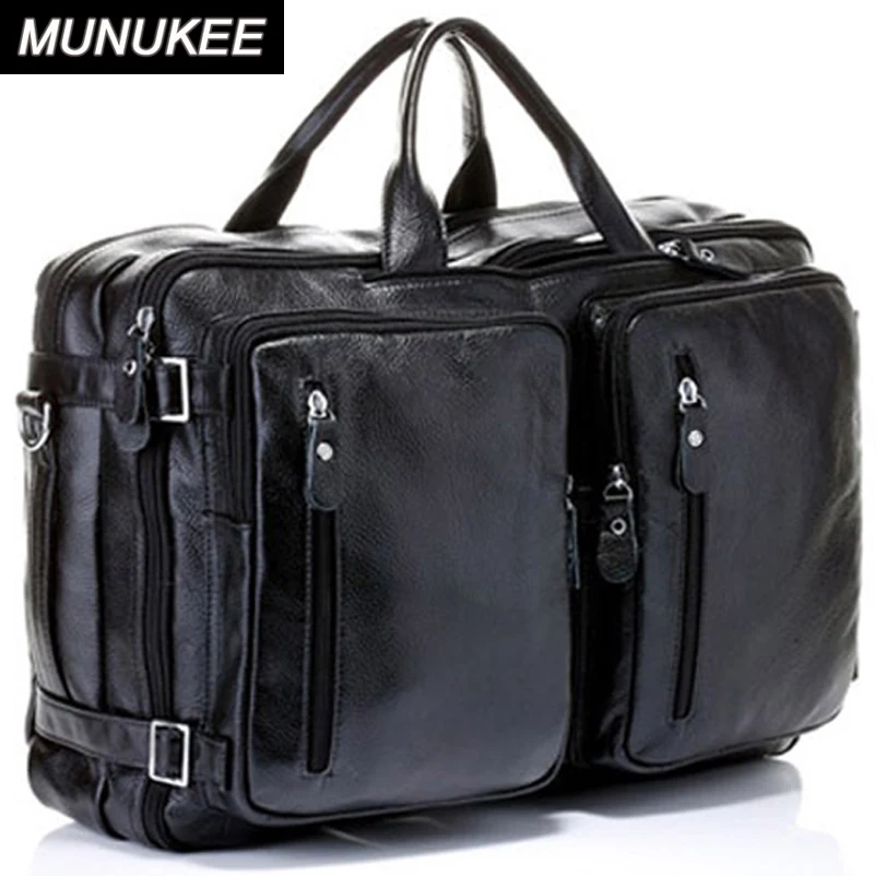 4USE 100% Cowhide Genuine Leather Men's Travel Bag Real Leather Duffle Bag Big Luggage Bag Carry On Overnight Handbag Tote Black