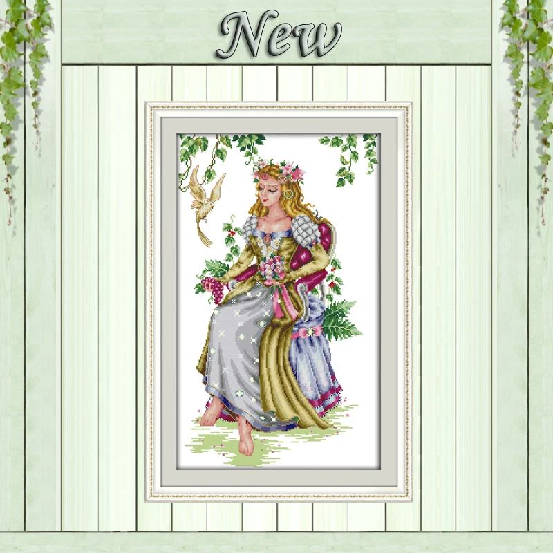 

The forest goddess fairy girl painting counted print on canvas DMC 11CT 14CT Chinese Cross Stitch kits embroidery needlework Set