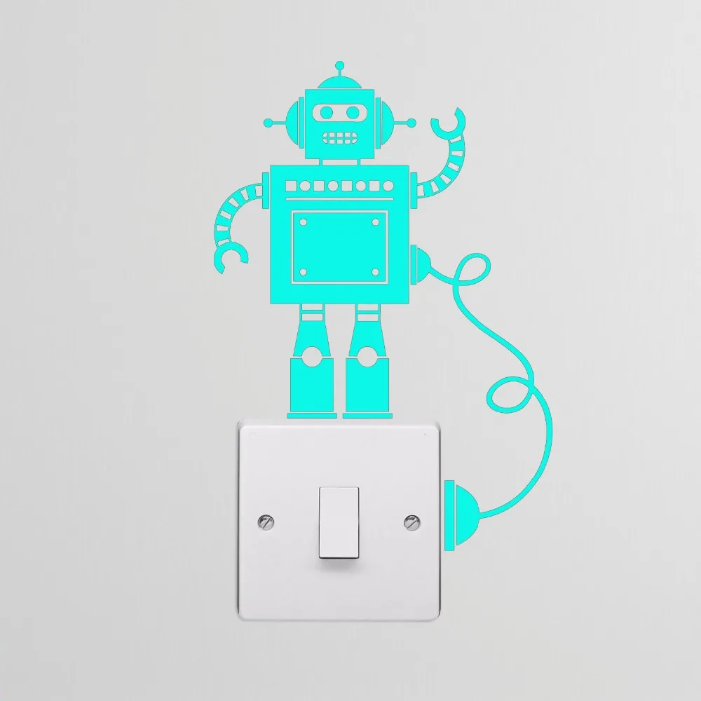 12*17cm tall Tiny Robot Light Switch with Wire Decal Vinyl Wall Stickers Sticker Cool Boy Bedroom Decor Murals LC1295 | Дом и сад