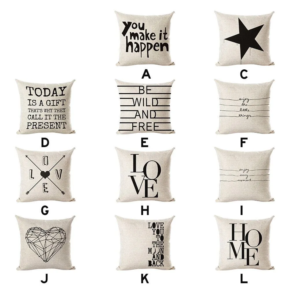 Чехол для подушки с белыми буквами и сердцами льняная наволочка декоративный