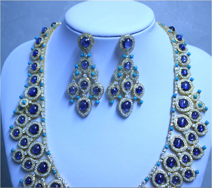 Новинка настоящее Qi Xuan_Fashion Jewelry_Dark Blue Stone свадебные ювелирные изделия Sets_S925
