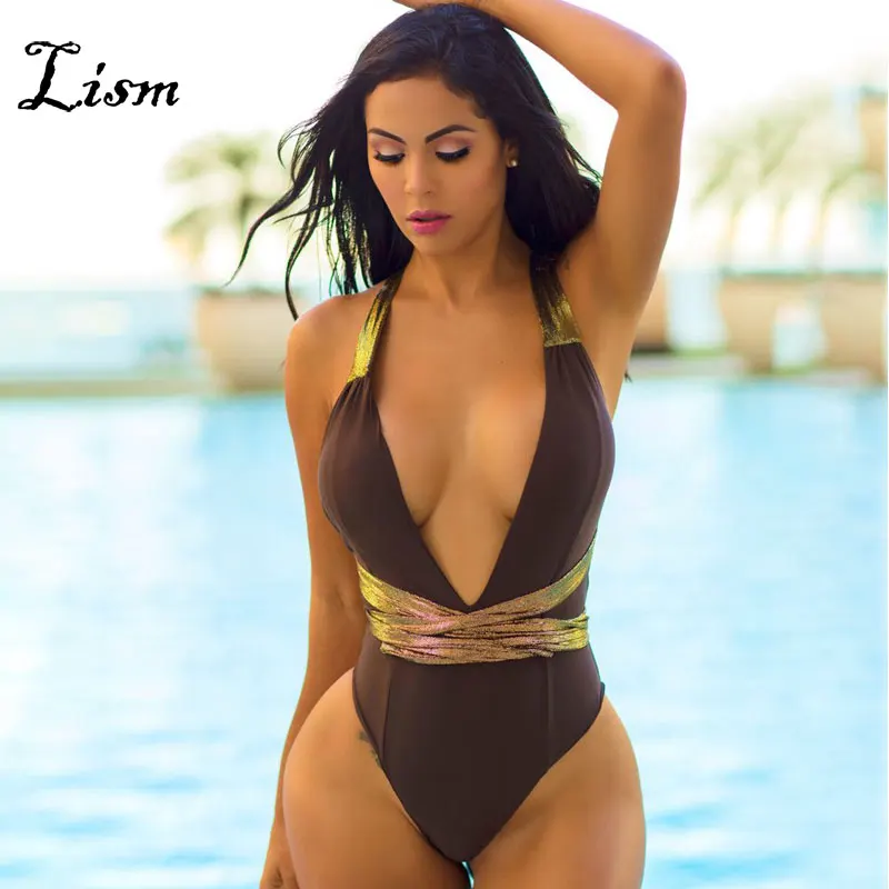 2020 сексуальный женский купальник с золотыми блестками и глубоким v образным