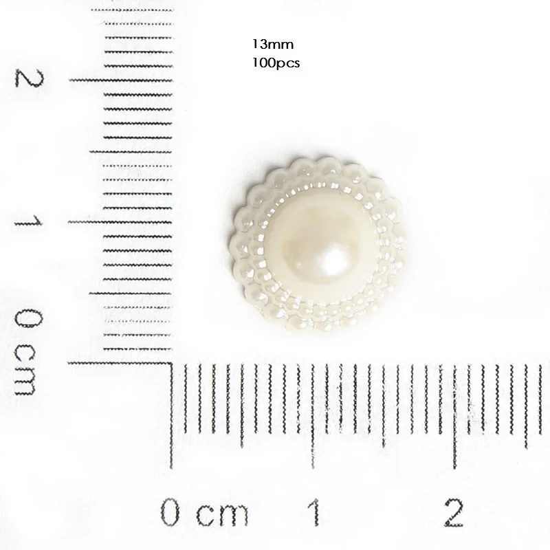 13mm 100pcs Мульти размер Ручная работа плоская спина, кабошон имитирующий пластик ABS жемчужный цветок, для DIY ювелирных бусин& ремесло украшения телефона - Цвет: 13mm 100pcs