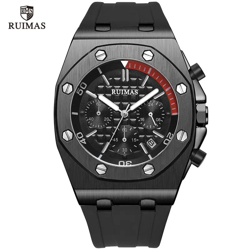 RN540G-Black RUIMAS хронограф часы мужские роскошные 24 Часы кварцовые часы лучший бренд часы Relogios Masculino армейские спортивные наручные часы R540 черный - Цвет: RN540G-Black