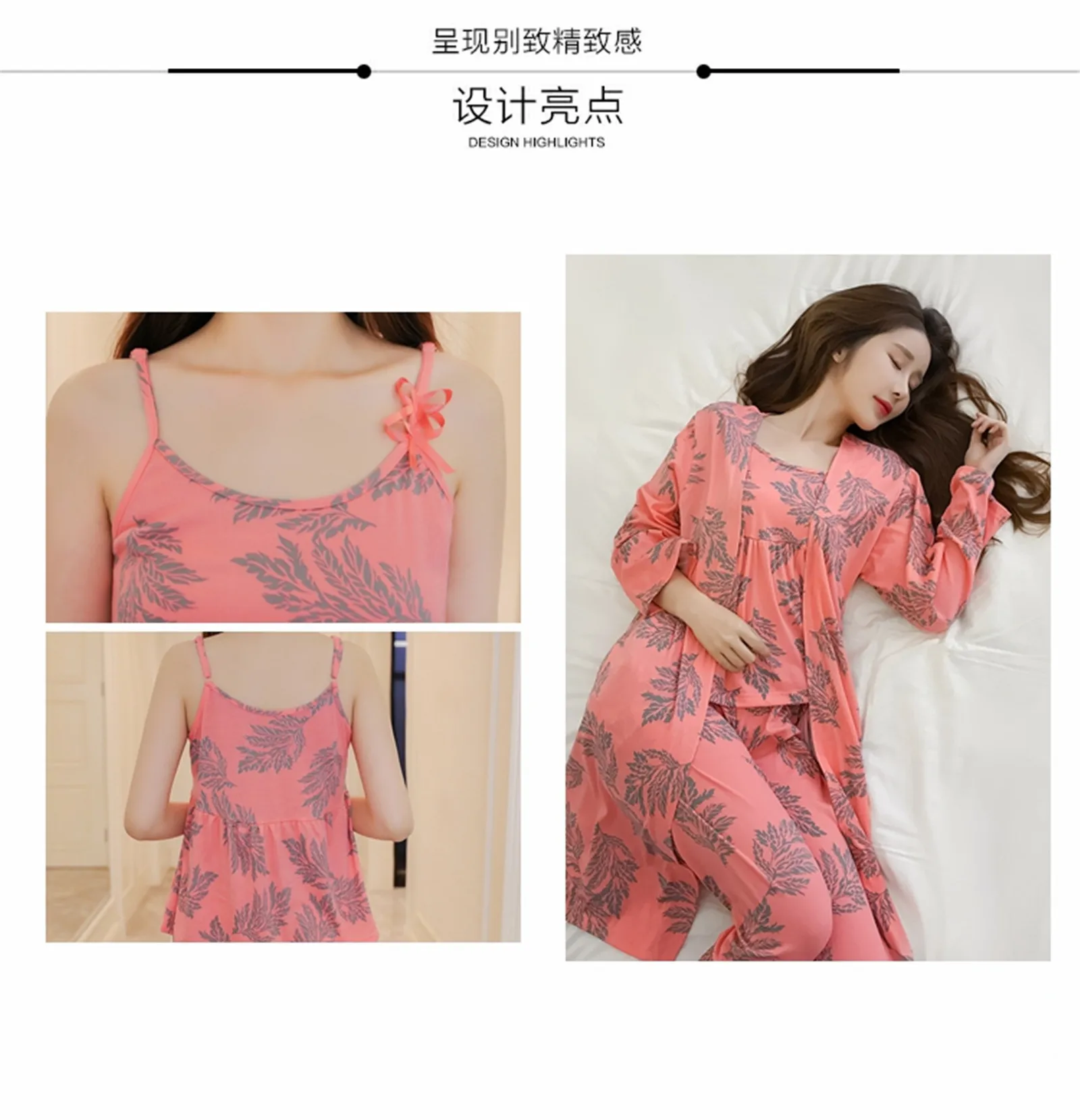Одежда для сна 3 шт. пижамный комплект женские весенние летние сексуальные хлопковые Пижамные комплекты Пижамный костюм милый Ночной костюм домашняя одежда