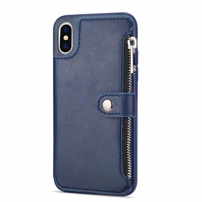 FTAIDKJ Бумажник Флип PU кожаный чехол на молнии для iPhone XS Max XR 10 X чехол карта карманный Стенд чехол для iPhone 7 6 6 S 8 Plus Coque - Цвет: Blue
