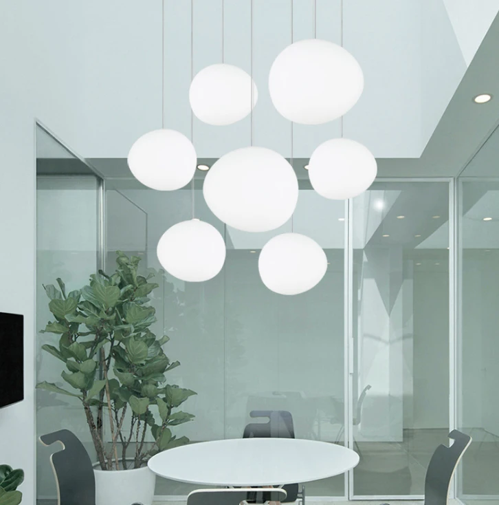 

Pebble Pendant Lamps White Glass Suspension Lamps For Living Room Restaurant Glass Mall Villa Project Corridor Pendant Lamp