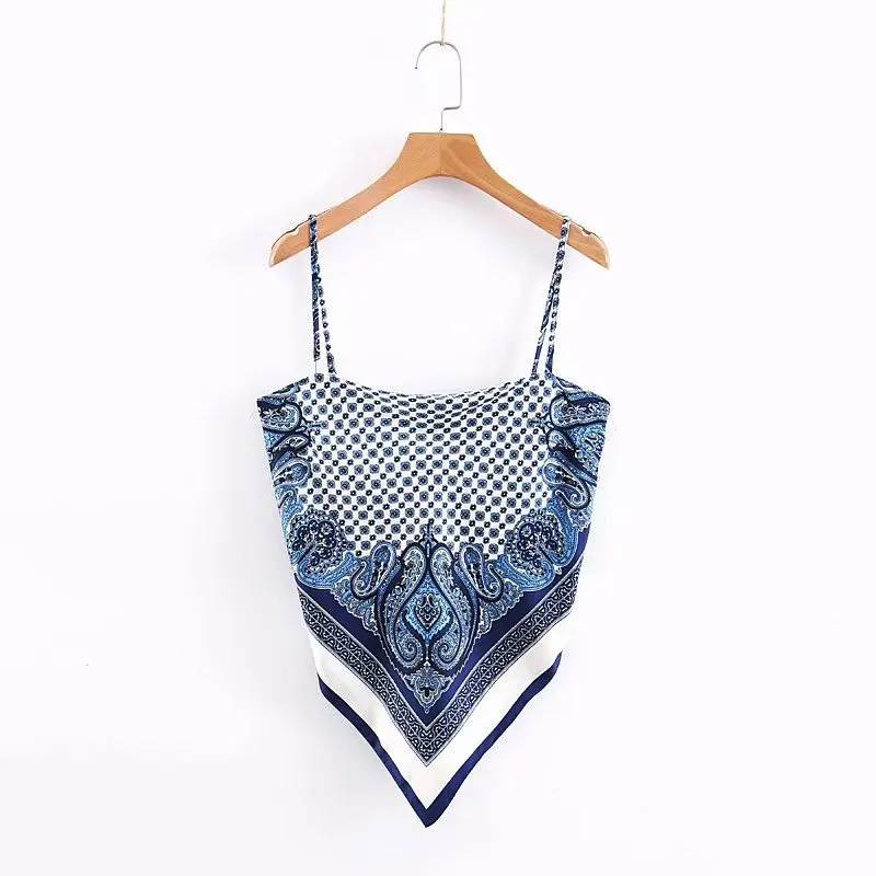 as pic LS3866 XZZ New Women vintage paislry print spaghetti strap sexy chic camis tank ladies summer backless bowknot sling tops LS3866 - Цвет: as pic LS3866 XZZ
