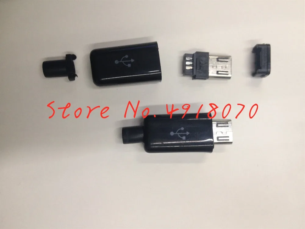 500 шт. (черный) сделай сам Micro USB Тип B папа 5 контактный четыре в сборе разъем