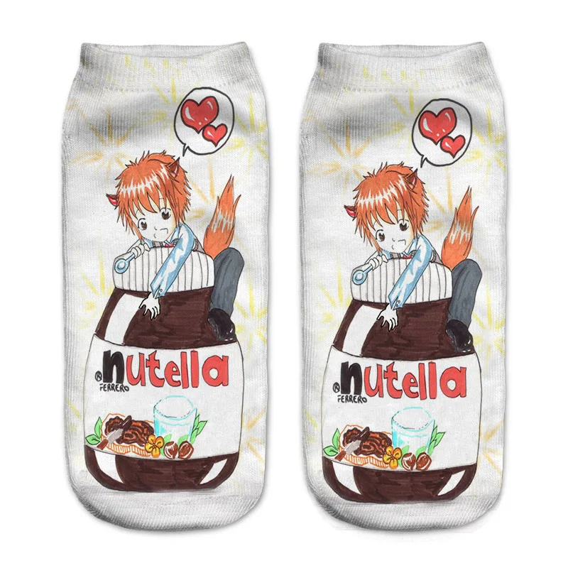 8 Женские носки с 3D принтом весна лето Nutella пицца забавные короткие Горячие счастье хлопок модные женские повседневные короткие носки - Цвет: 8