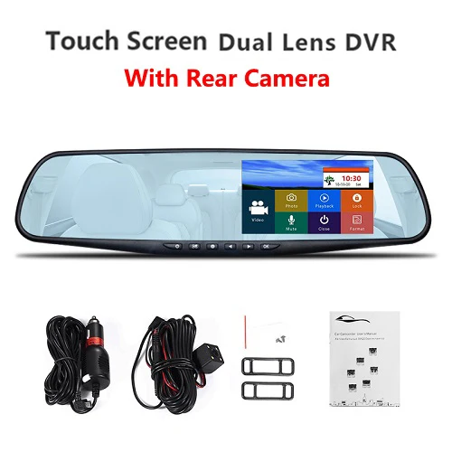 Touchscreen two lens Jansite Автомобильный видеорегистратор с двумя объективами и сенсорным экраном FHD Автомобильная камера видеорегистратор зеркало заднего вида с видеорегистратором заднего вида Dashcam простой интерфейс - Название цвета: Touchscreen two lens