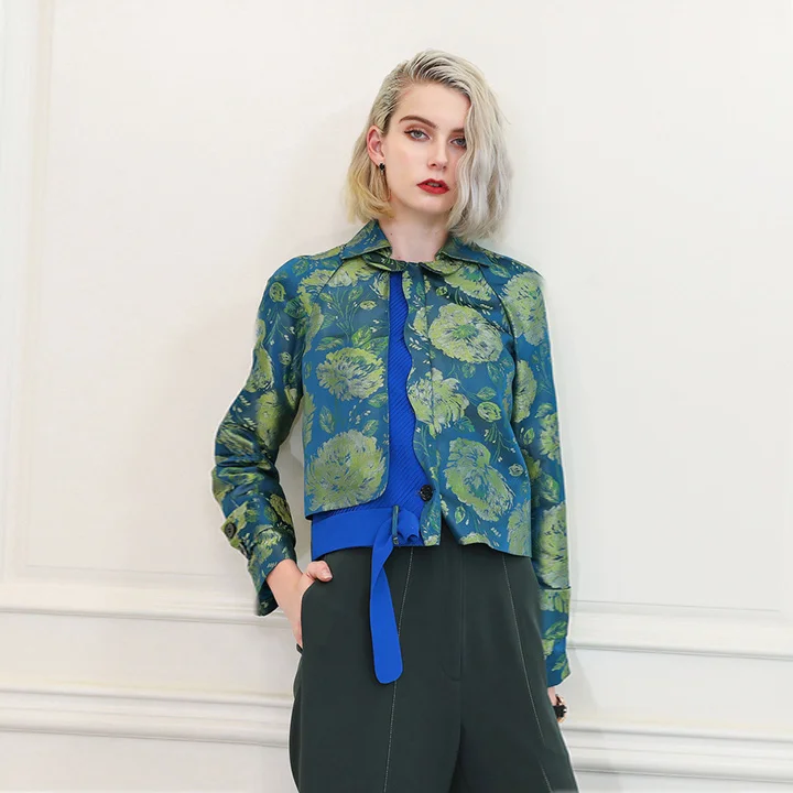 VOA, китайская парча, шелковая куртка, Женское пальто, harajuku, для девушек, jas dames, kurtka blouson femme, верхняя одежда, casacos giubbotti donna W368