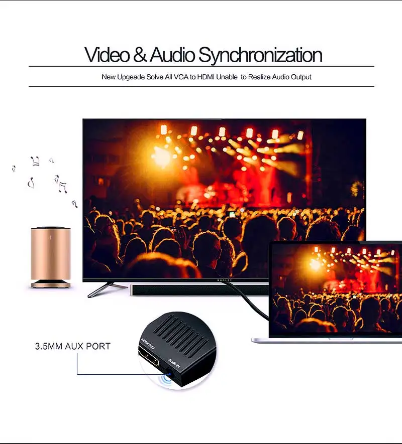 Преобразователь из vga в hdmi HDMI VGA адаптер с видео выходом 1080P HD 3,5 мм AUX аудио порт для ПК ноутбука hdmi в vga