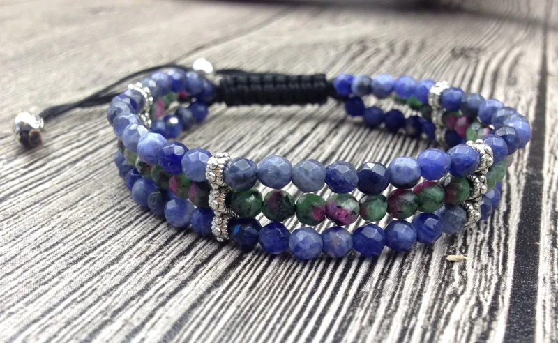 YA2676 натуральный камень Sodalite Zoisite 4 мм граненые бусины 3 слоя шнур браслет