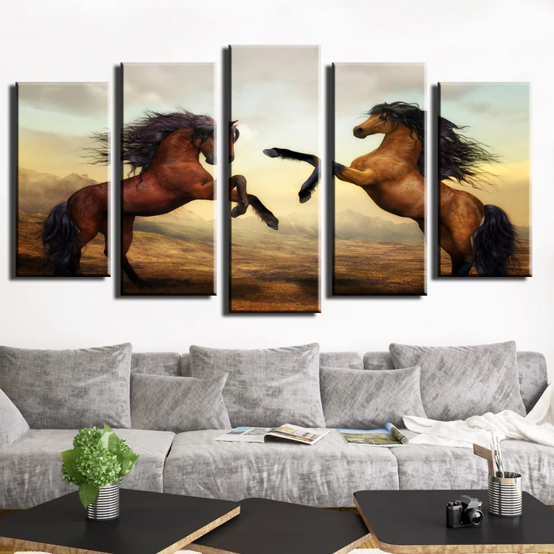 HD Prints Modern Art Combination Animal Horse Landscape Oil Painting Pictures On Canvas Home Decoration 5 pieces | Дом и сад