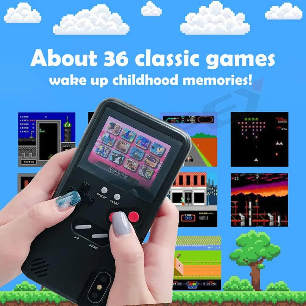 rechargeable full color display game phone case for iphone x xs max xr 6 7 8 plus handheld retro game protection cover boy gift free global shipping
