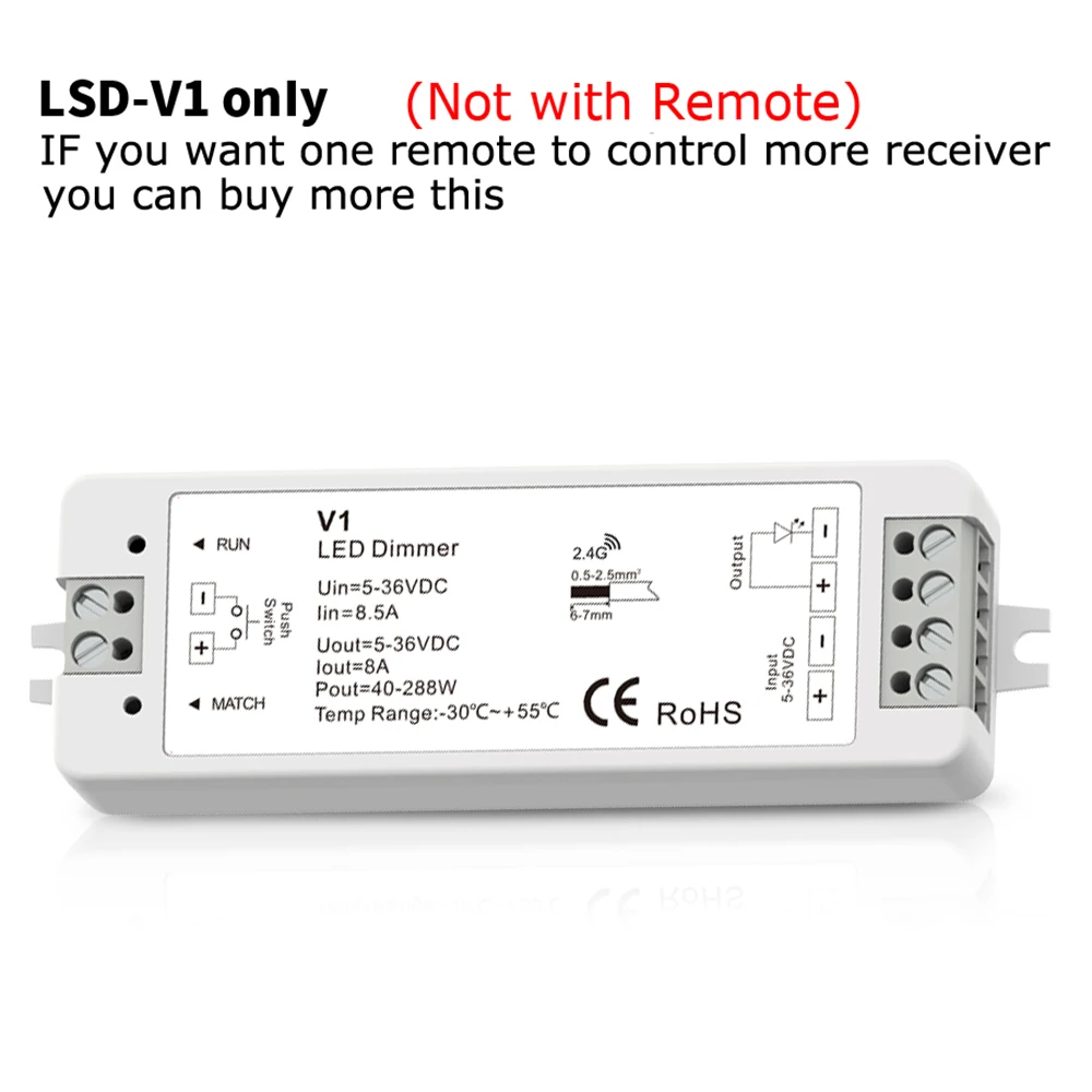 LED Dimmer 12V 5V 24V 36V 8A PWM Wireless RF Switch with 2.4G brightness adjustment touch Remote for Led Single Color strip
