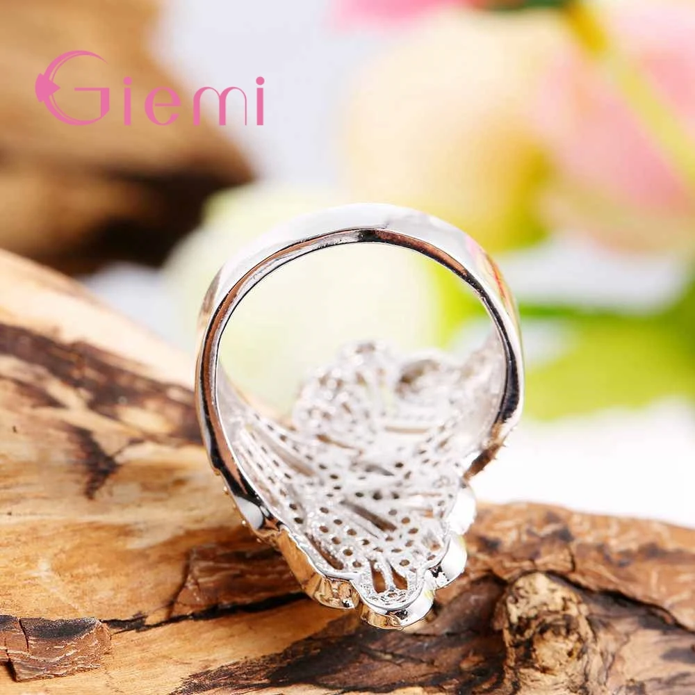 Charm AAA++ Zircon Fire CZ Rings For Women Soild 925 Sterling Silver Vintage Fashion Big Wide Bague Filled Birthstone Ring | Украшения и