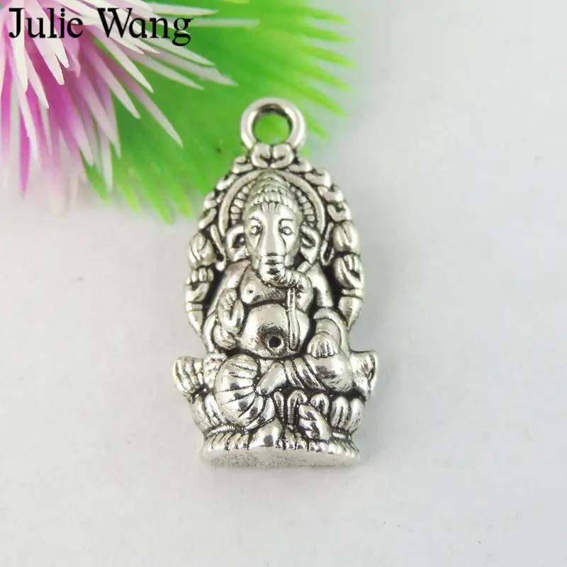 Julie Wang 5 20 шт амулеты Ganesha сплав античный серебряный цвет Будда слон Бог браслет