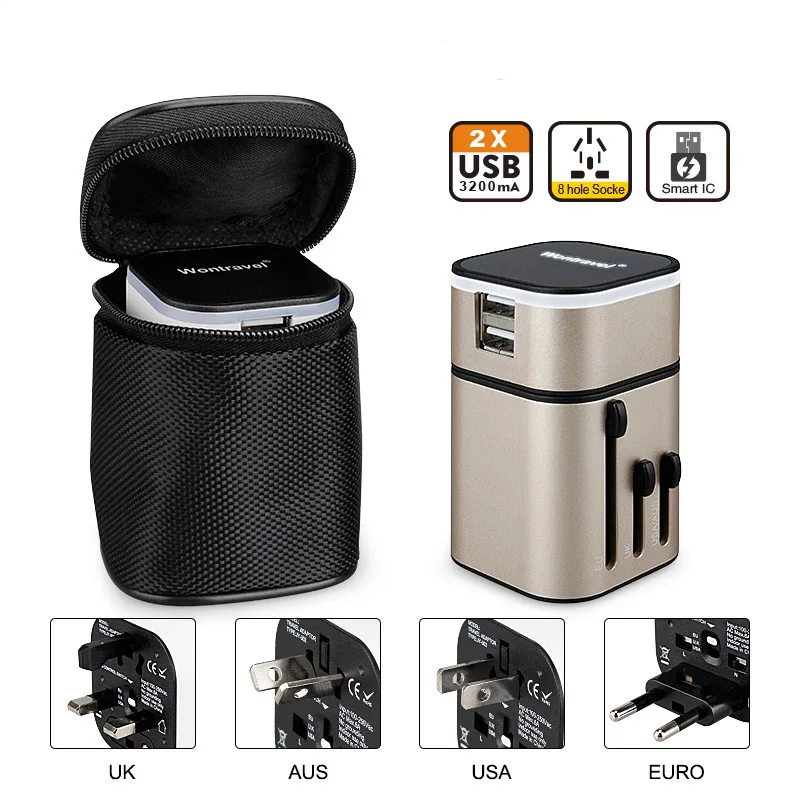Универсальный переходник с международной вилкой 2 USB-порта зарядное устройство