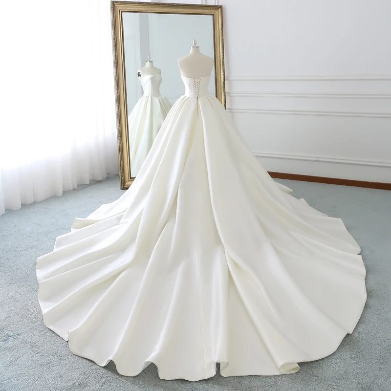 Винтажное атласное платье без бретелек на шнуровке Vestidos De Novia с открытыми плечами