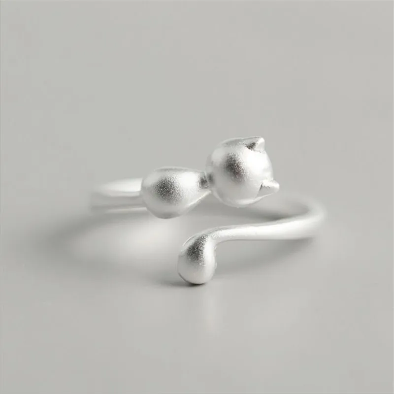 

Real 925 Sterling Silver Cute Cat Rings for Women Lady Fashion Wedding Rings Adjustable Ring sterling-silver-jewelry RS002