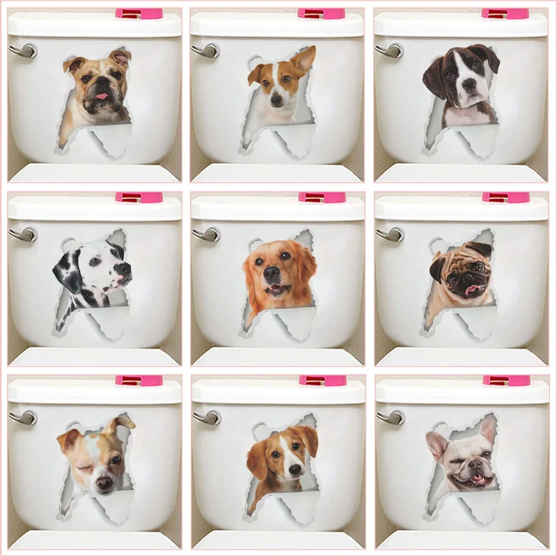 Фото Яркие 3d наклейки на унитаз с разбитым отверстием для собак санузла украшения