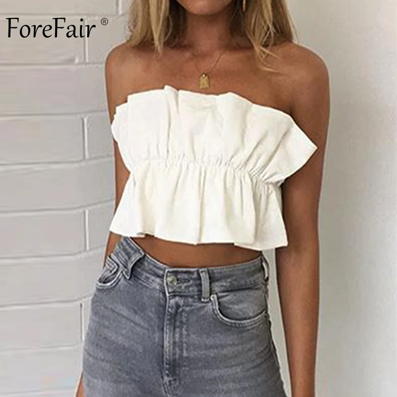 Женский укороченный топ с открытыми плечами Forefair однотонный открытой спиной и