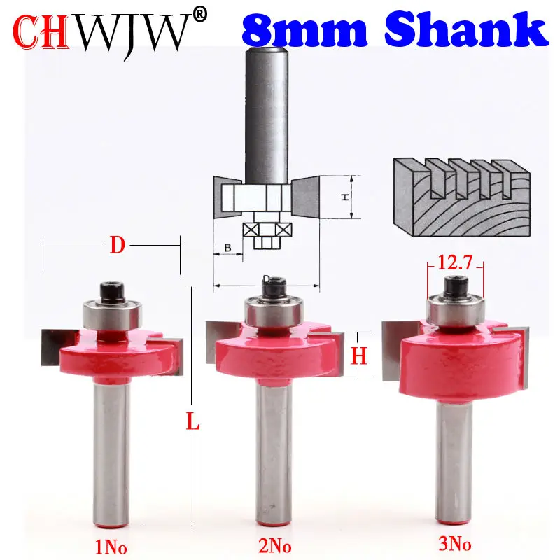 3pcs/set High Quality T Type Bit With Bearing 8mm shank Dovetail Router Bit Cutter wood working 3pcs 8mm shank big cabinet rail