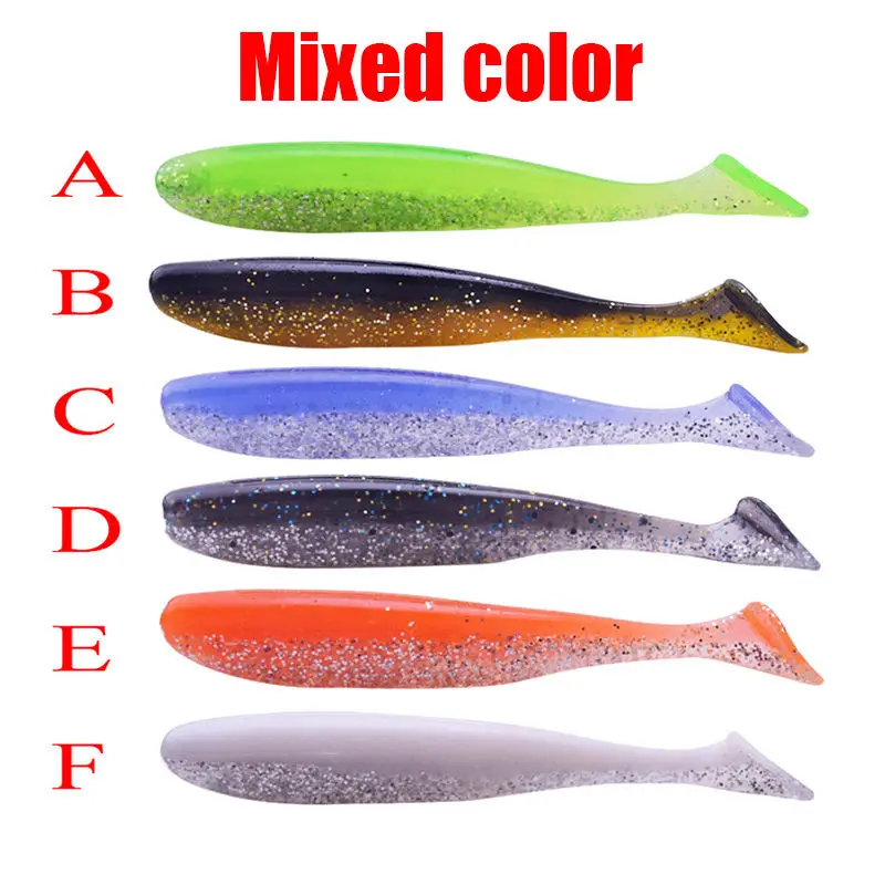 Mixed color 6 шт. Jig Easy Shiner мягкие приманки 80 мм 3,5 г рыболовные приманки, наживки креветки запах силиконовые приманки Т хвост плавающие наживки рыболовные снасти - Цвет: Mixed color