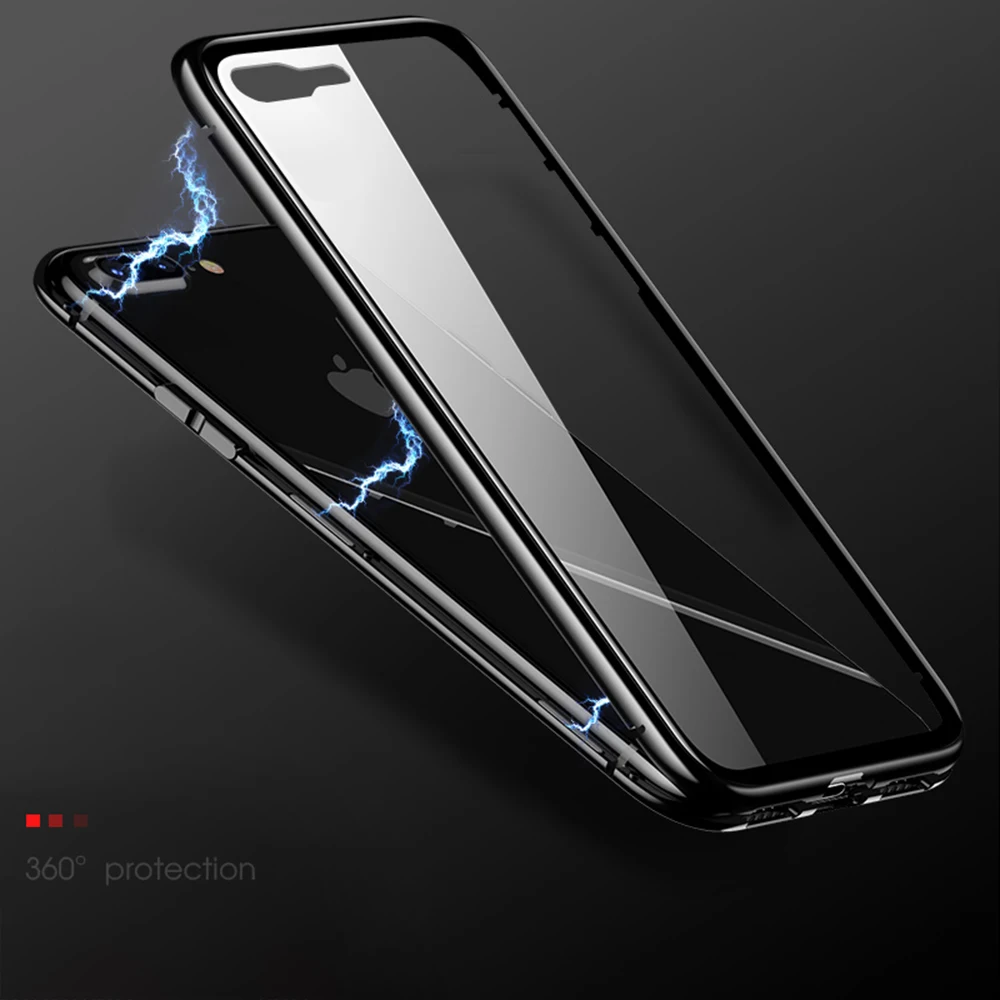 Magnetic Adsorption Tempered Glass Case For iPhone XS XR MAX 8 Plus 7 6 6S Metal Bumpers Back Full Cover Capa |