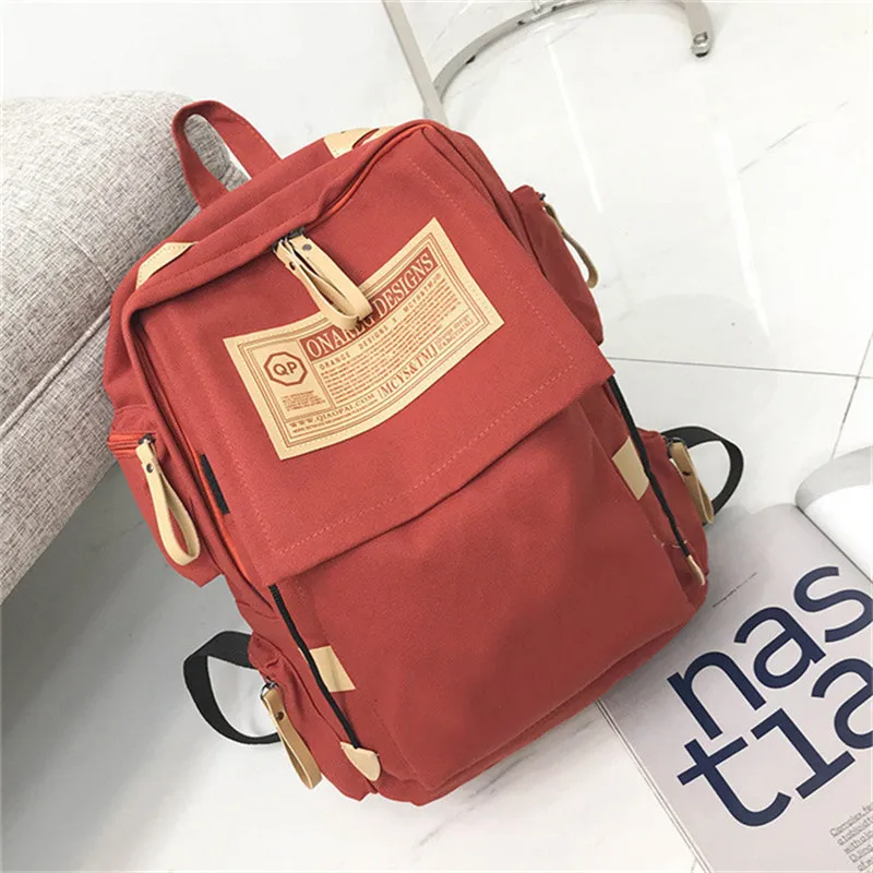 orange red Брендовый модный рюкзак, женская сумка через плечо, школьные сумки для подростков, девочек и мальчиков, повседневный однотонный рюкзак, школьный рюкзак Mochila - Цвет: orange red
