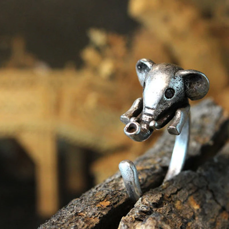 Женское кольцо со слоном регулируемое с черным кристаллом 12 шт./лот|jewelry ring